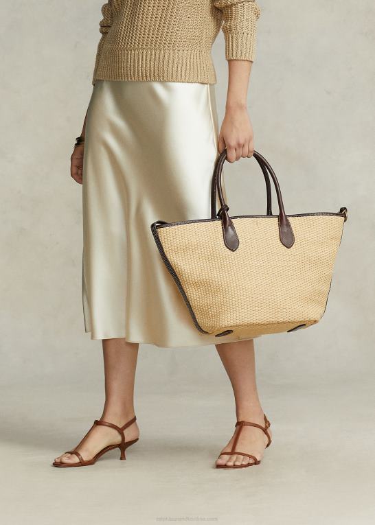 naturlig Kvinder Ralph Lauren medium bellport tote med læderbeklædt halm Z426B5198