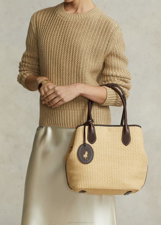 naturlig Kvinder Ralph Lauren medium bellport tote med læderbeklædt halm Z426B5198