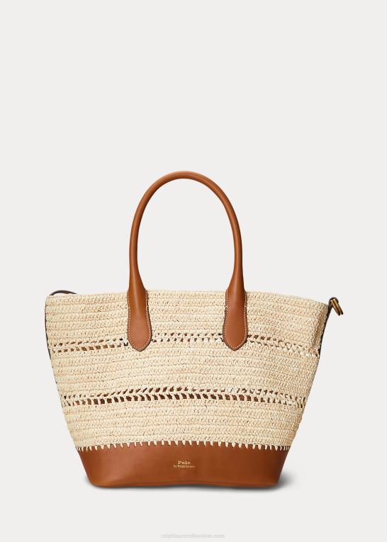 naturlig/cuoio Kvinder Ralph Lauren mellemlang bellport-tote i raffia-læder Z426B5197