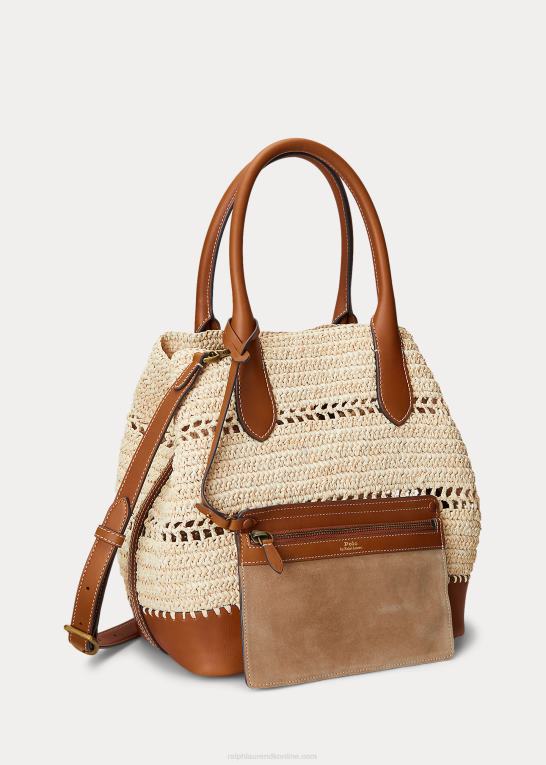 naturlig/cuoio Kvinder Ralph Lauren mellemlang bellport-tote i raffia-læder Z426B5197