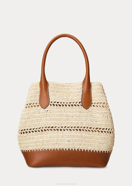 naturlig/cuoio Kvinder Ralph Lauren mellemlang bellport-tote i raffia-læder Z426B5197