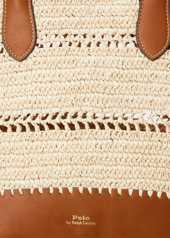 naturlig/cuoio Kvinder Ralph Lauren mellemlang bellport-tote i raffia-læder Z426B5197