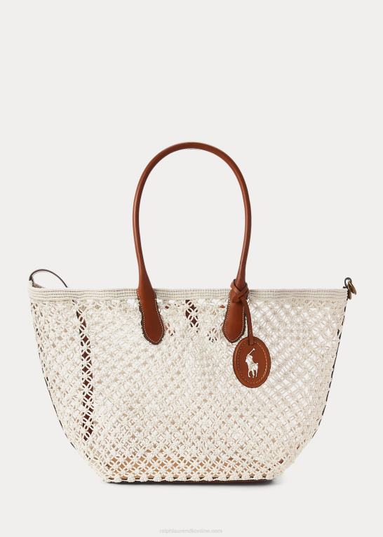 pergament creme Kvinder Ralph Lauren læderbeklædt hæklet stor bellport-tote Z426B5190