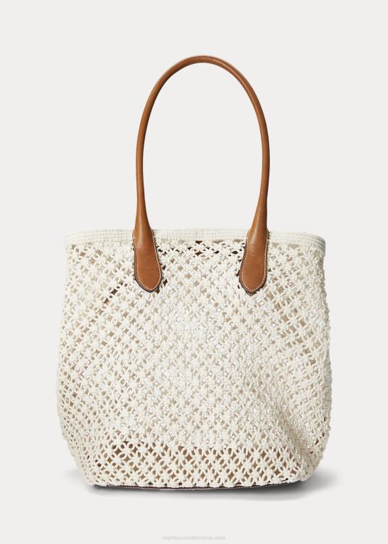 pergament creme Kvinder Ralph Lauren læderbeklædt hæklet stor bellport-tote Z426B5190