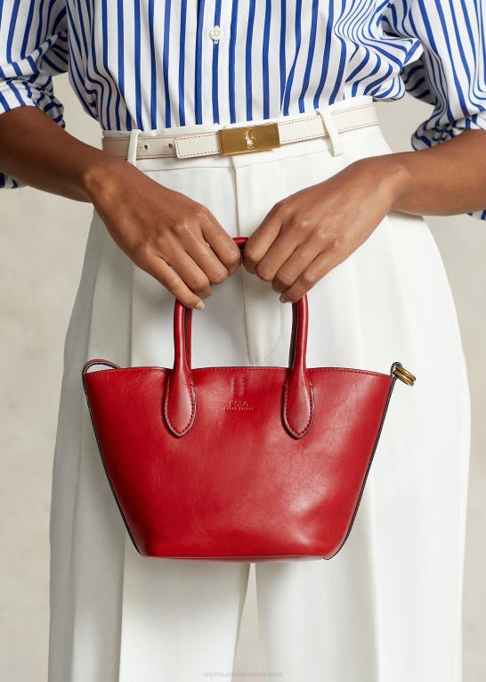 rød Kvinder Ralph Lauren mini bellport-tote i vokset læder Z426B5204