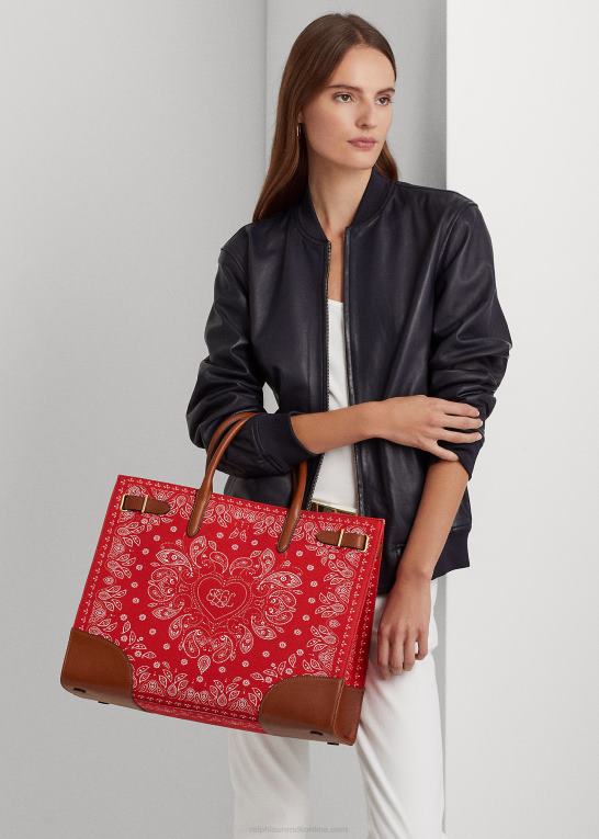 rødt bandana print Kvinder Ralph Lauren print lærred stor devyn mulepose Z426B5456
