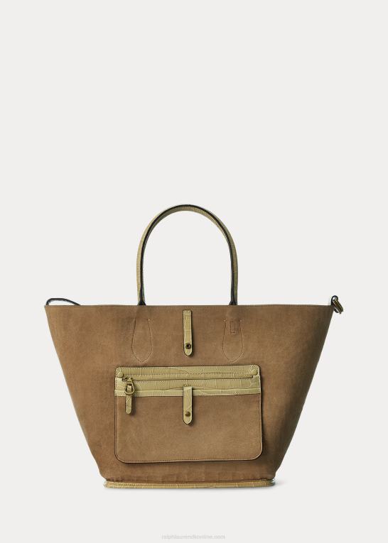 sand Kvinder Ralph Lauren krokodillepræget medium bellport tote Z426B5213