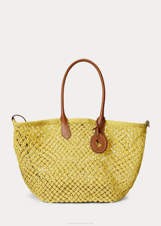 solfisk gul Kvinder Ralph Lauren læderbeklædt hæklet stor bellport-tote Z426B5191