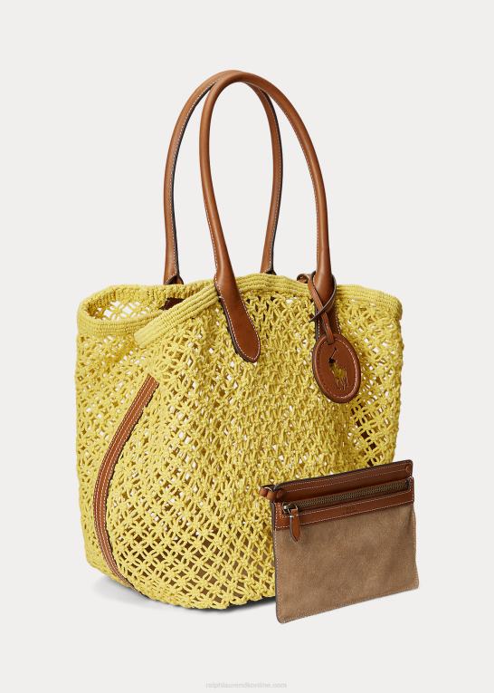 solfisk gul Kvinder Ralph Lauren læderbeklædt hæklet stor bellport-tote Z426B5191
