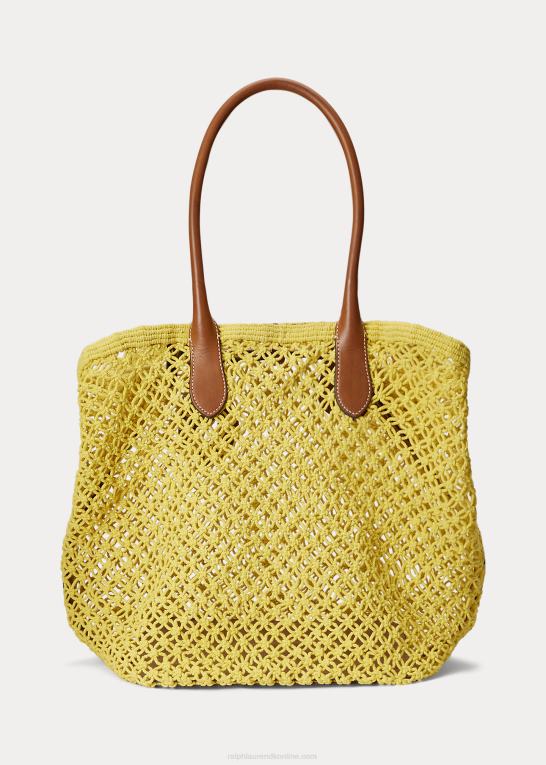 solfisk gul Kvinder Ralph Lauren læderbeklædt hæklet stor bellport-tote Z426B5191