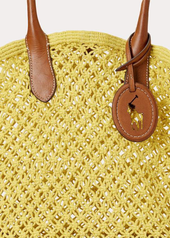 solfisk gul Kvinder Ralph Lauren læderbeklædt hæklet stor bellport-tote Z426B5191