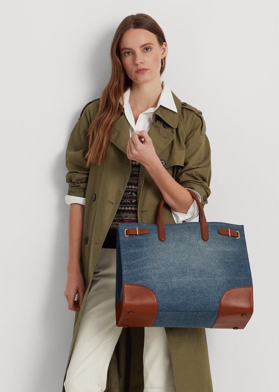 solnedgang indigo vask Kvinder Ralph Lauren stor devyn mulepose i læderbeklædt denim Z426B5426
