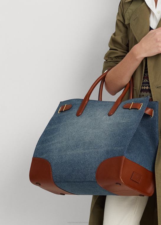 solnedgang indigo vask Kvinder Ralph Lauren stor devyn mulepose i læderbeklædt denim Z426B5426