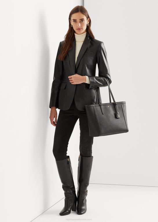 sort Kvinder Ralph Lauren crosshatch læder stor clare-tote Z426B5430