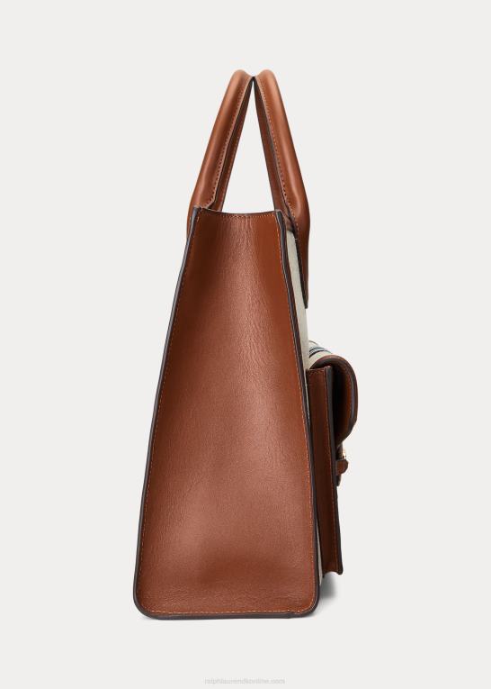 tan/marine Kvinder Ralph Lauren stor symone mulepose i lærred Z426B5417