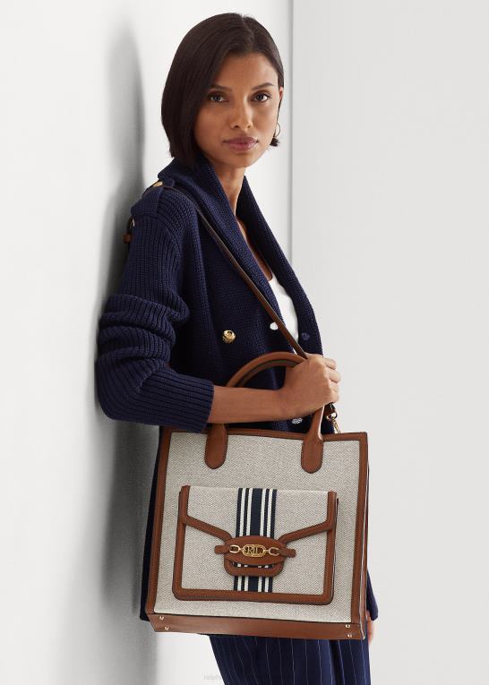 tan/marine Kvinder Ralph Lauren stor symone mulepose i lærred Z426B5417