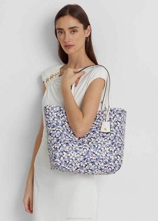 vanilje/brise blomster Kvinder Ralph Lauren vendbar tote med imiteret lædertryk Z426B5431