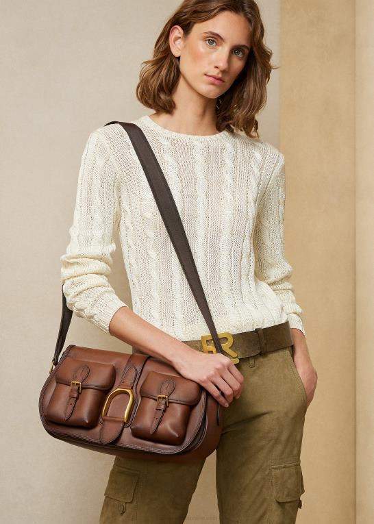kastanje Kvinder Ralph Lauren kalveskind oversize welington skuldertaske Z426B5144