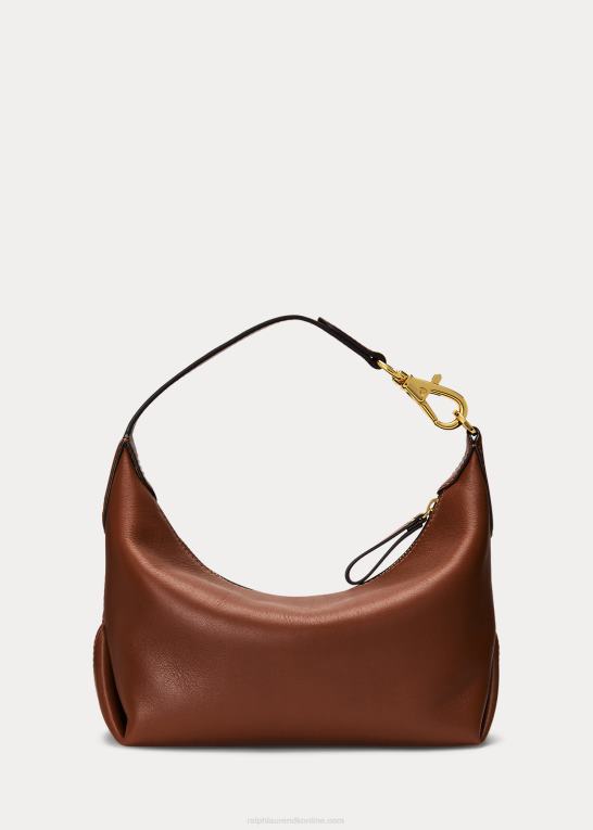 tan Kvinder Ralph Lauren lille kassie skuldertaske i læder Z426B5389