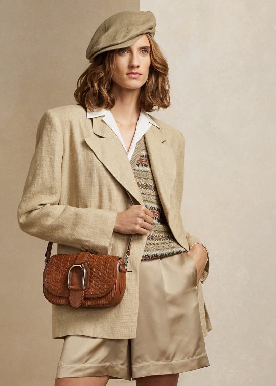 tan Kvinder Ralph Lauren vævet kalveskind welington skuldertaske Z426B5273