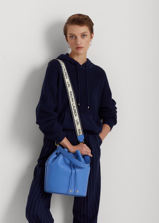 new england blå Kvinder Ralph Lauren stor læderpose med snoretræk Z426B5451
