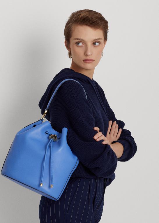 new england blå Kvinder Ralph Lauren stor læderpose med snoretræk Z426B5451