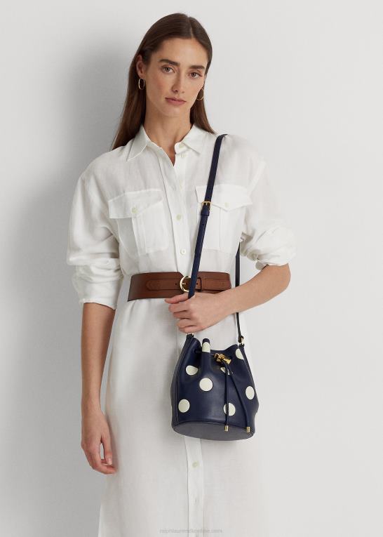 raffineret navy/vanilje Kvinder Ralph Lauren polkaprikket medium andie-snørepose Z426B5340