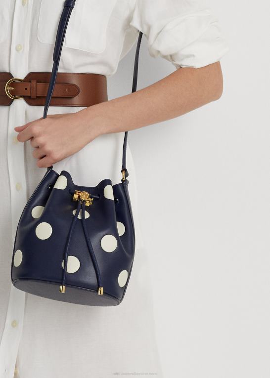 raffineret navy/vanilje Kvinder Ralph Lauren polkaprikket medium andie-snørepose Z426B5340