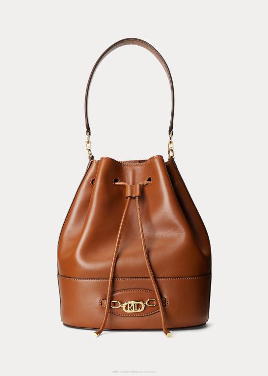 tan Kvinder Ralph Lauren stor læderpose med snoretræk Z426B5349