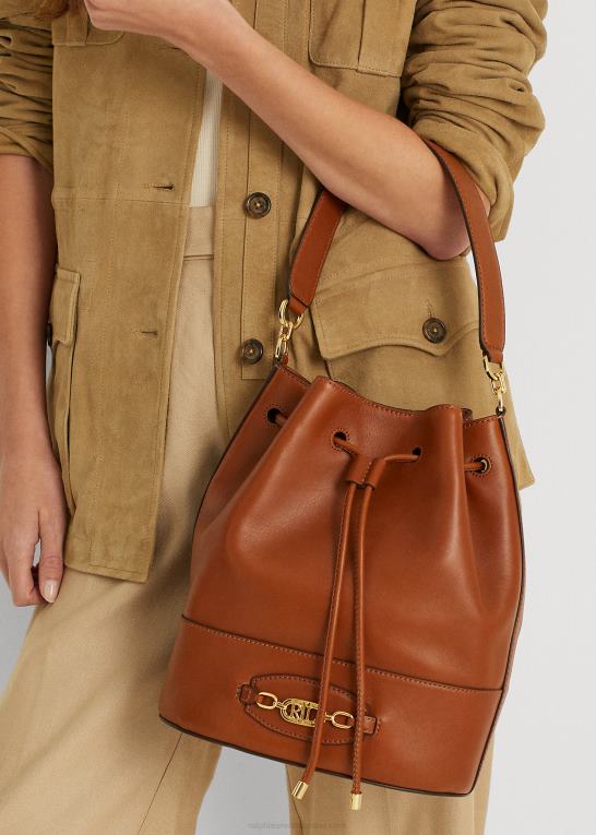 tan Kvinder Ralph Lauren stor læderpose med snoretræk Z426B5349
