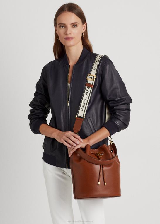 tan Kvinder Ralph Lauren stor læderpose med snoretræk Z426B5453