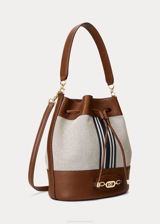 tan/marine stribe Kvinder Ralph Lauren kanvas stor andie-snørepose Z426B5348