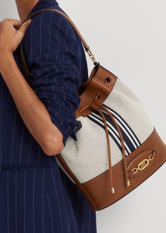 tan/marine stribe Kvinder Ralph Lauren kanvas stor andie-snørepose Z426B5348