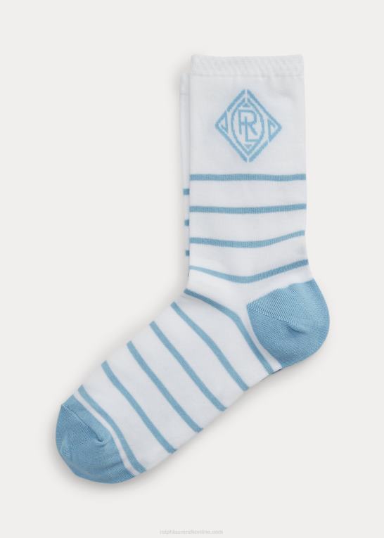 Himmelblå Kvinder Ralph Lauren stribede art deco-logo crew sokker Z426B5498