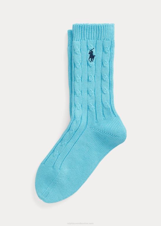 blå Kvinder Ralph Lauren kabelstrikkede besætningsstrømper i bomuldsblanding Z426B9727