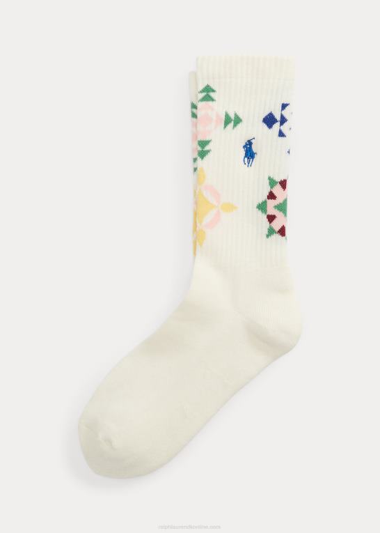 elfenben Kvinder Ralph Lauren besætningssokker med quiltet motiv Z426B5521