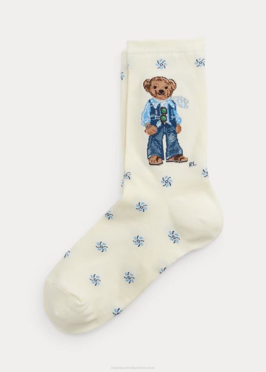 elfenben Kvinder Ralph Lauren polo bear crew sokker Z426B5504