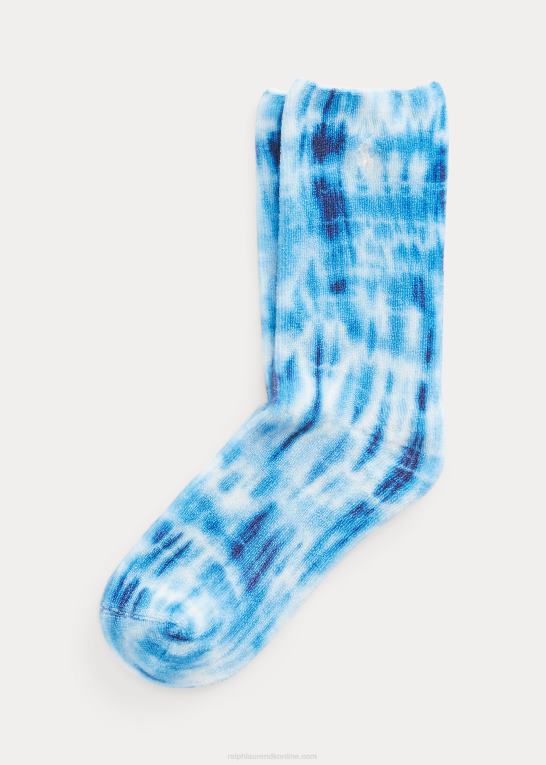 hvid/blå Kvinder Ralph Lauren tie-dye motiv crew sokker Z426B5561