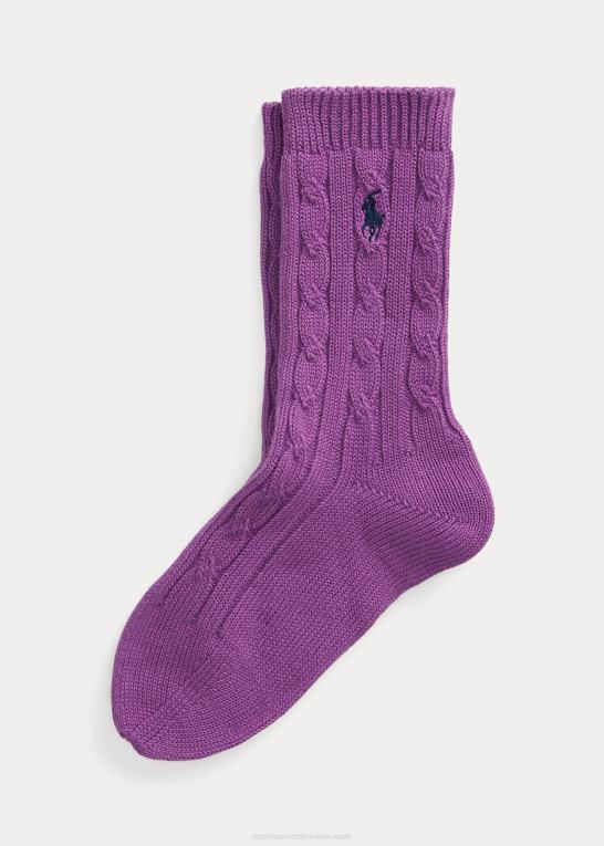 magenta Kvinder Ralph Lauren kabelstrikkede besætningsstrømper i bomuldsblanding Z426B9728