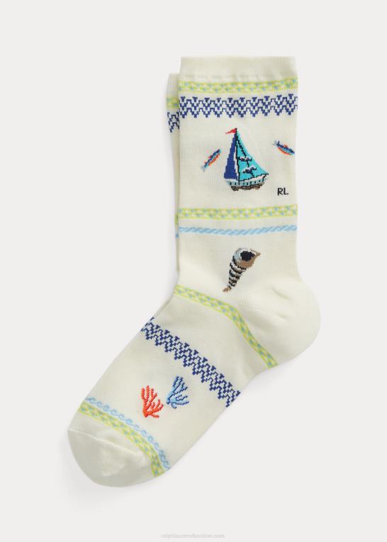 multi Kvinder Ralph Lauren nautisk motiv crew sokker Z426B5499