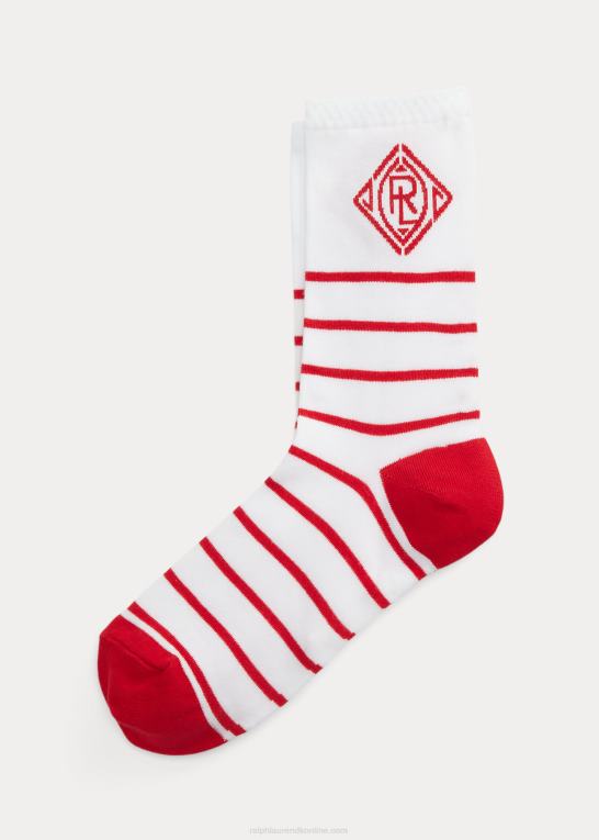rød Kvinder Ralph Lauren stribede art deco-logo crew sokker Z426B5497
