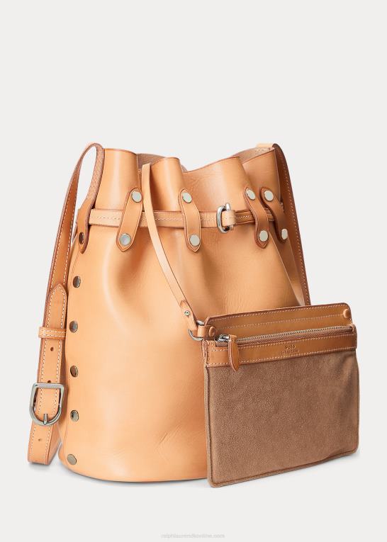 naturlig Kvinder Ralph Lauren stud vachetta stor bellport bucket taske Z426B5203