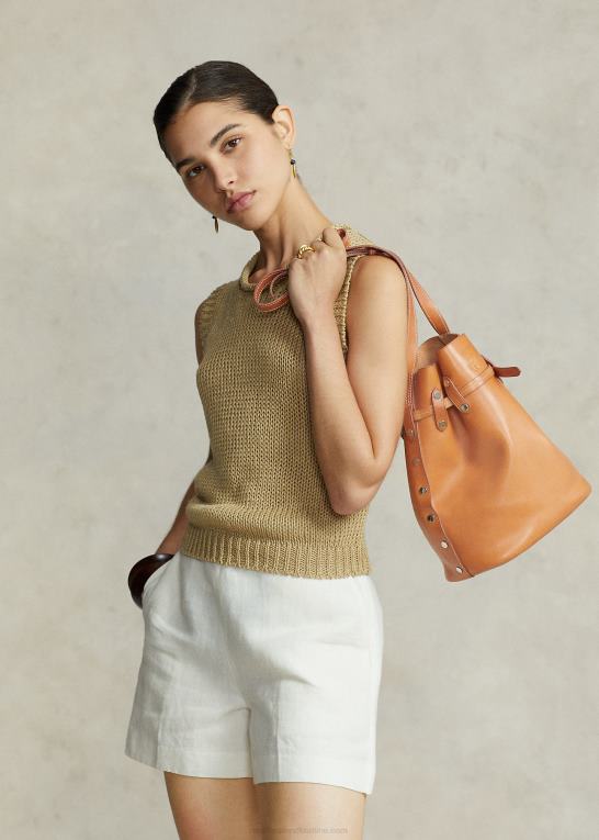 naturlig Kvinder Ralph Lauren stud vachetta stor bellport bucket taske Z426B5203