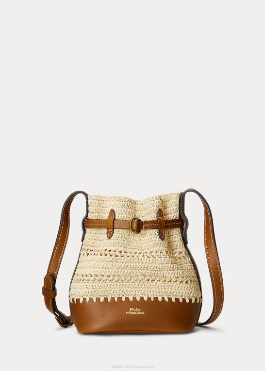 naturlig/cuoio Kvinder Ralph Lauren lille bellport bøttetaske i raffia-læder Z426B5199