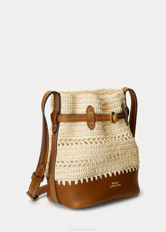 naturlig/cuoio Kvinder Ralph Lauren lille bellport bøttetaske i raffia-læder Z426B5199
