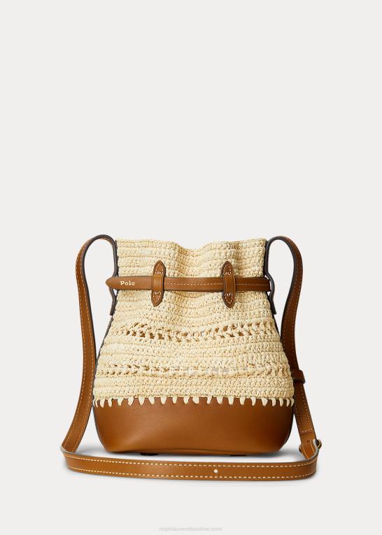 naturlig/cuoio Kvinder Ralph Lauren lille bellport bøttetaske i raffia-læder Z426B5199