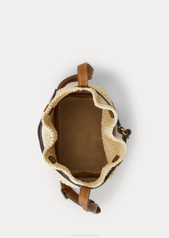 naturlig/cuoio Kvinder Ralph Lauren lille bellport bøttetaske i raffia-læder Z426B5199