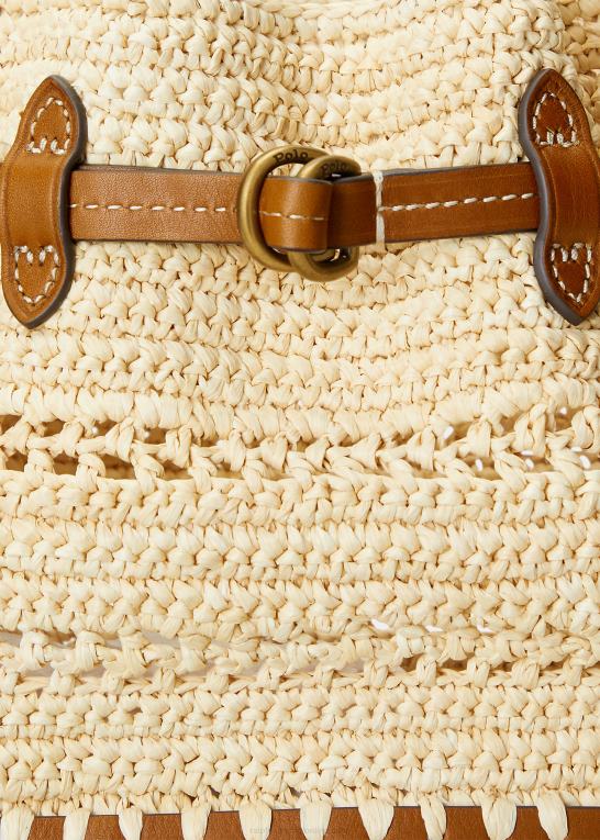 naturlig/cuoio Kvinder Ralph Lauren lille bellport bøttetaske i raffia-læder Z426B5199