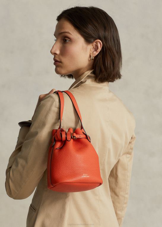 solnedgang orange Kvinder Ralph Lauren lille bellport bøttetaske i læder Z426B5200