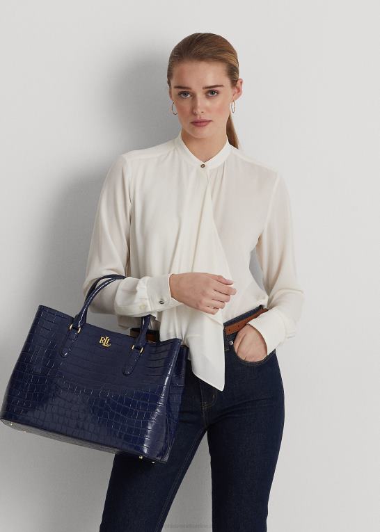 Kvinder Ralph Lauren stor marcy taske med præget læder Z426B5357
